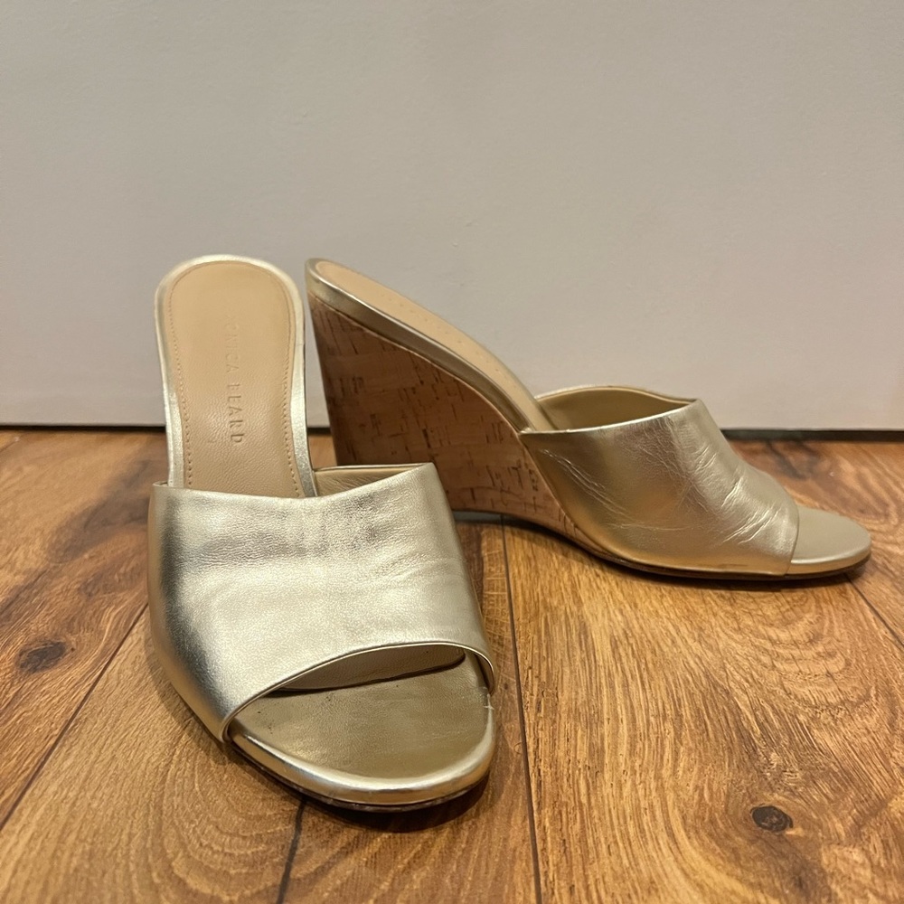 Veronica Beard Gold Cork Wedge Sandals